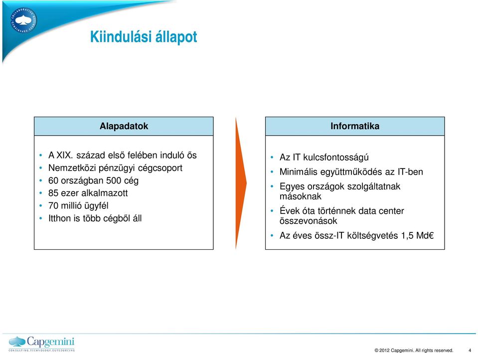 alkalmazott 70 millió ügyfél Itthon is több cégb l áll Az IT kulcsfontosságú Minimális