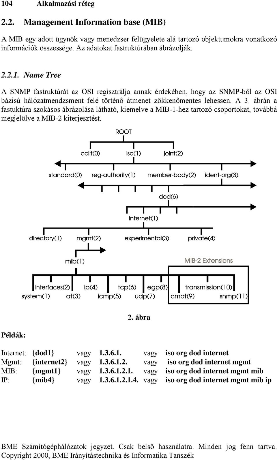 Name Tree A SNMP fastruktúrát az OSI regisztrálja annak érdekében, hogy az SNMP-bôl az OSI bázisú hálózatmendzsment felé történô átmenet zökkenômentes lehessen. A 3.