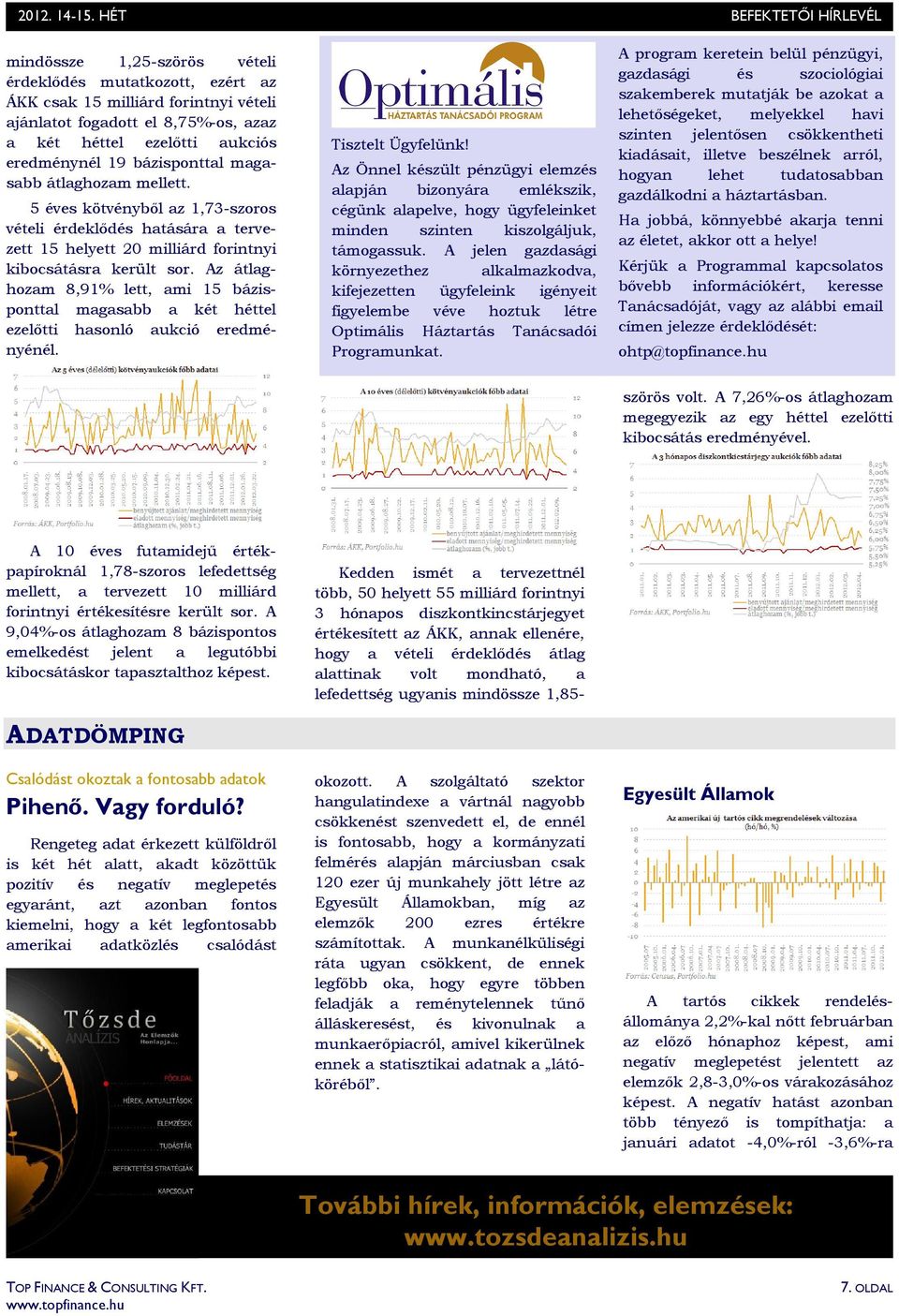 Az átlaghozam 8,91% lett, ami 15 bázisponttal magasabb a két héttel ezelıtti hasonló aukció eredményénél. Tisztelt Ügyfelünk!