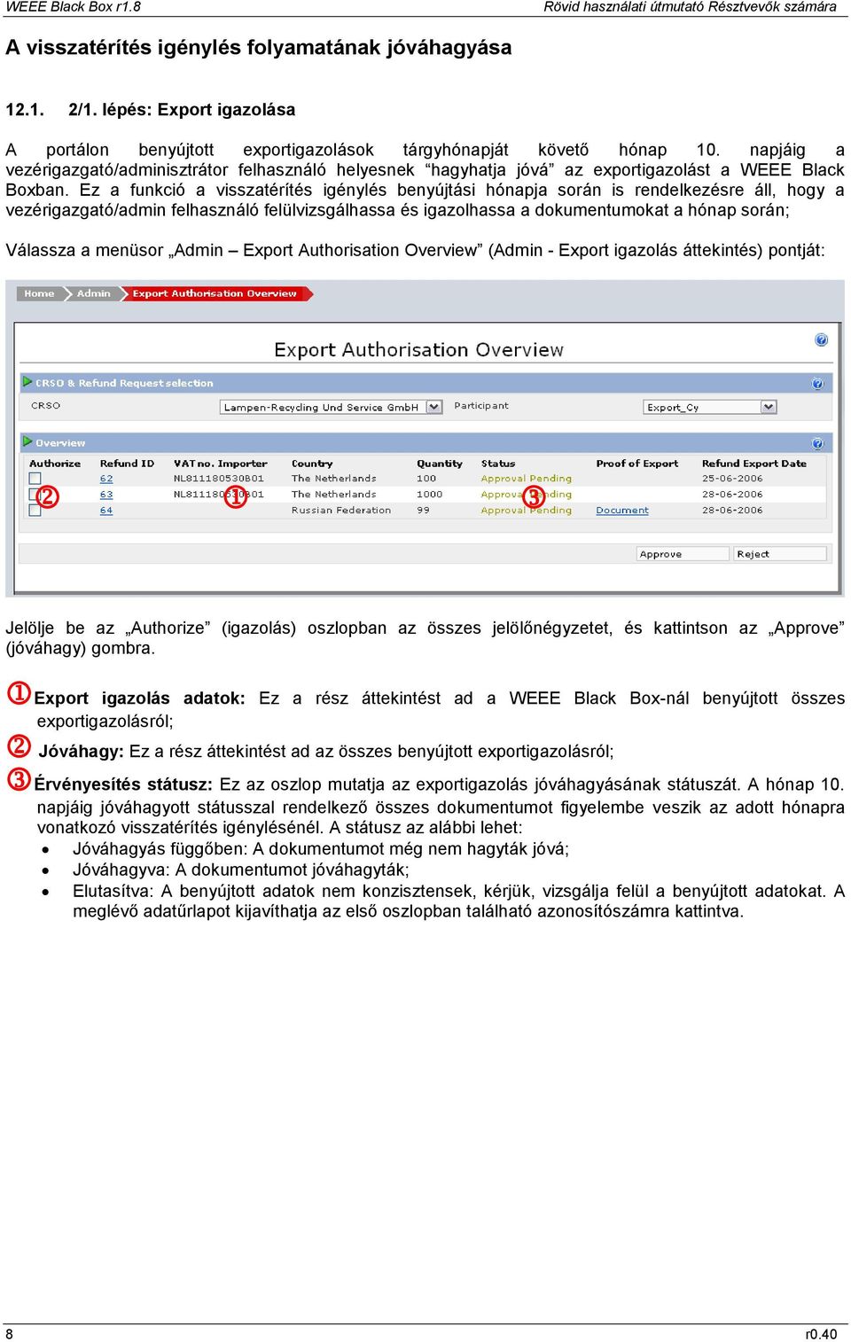 Ez a funkció a visszatérítés igénylés benyújtási hónapja során is rendelkezésre áll, hogy a vezérigazgató/admin felhasználó felülvizsgálhassa és igazolhassa a dokumentumokat a hónap során; Válassza a