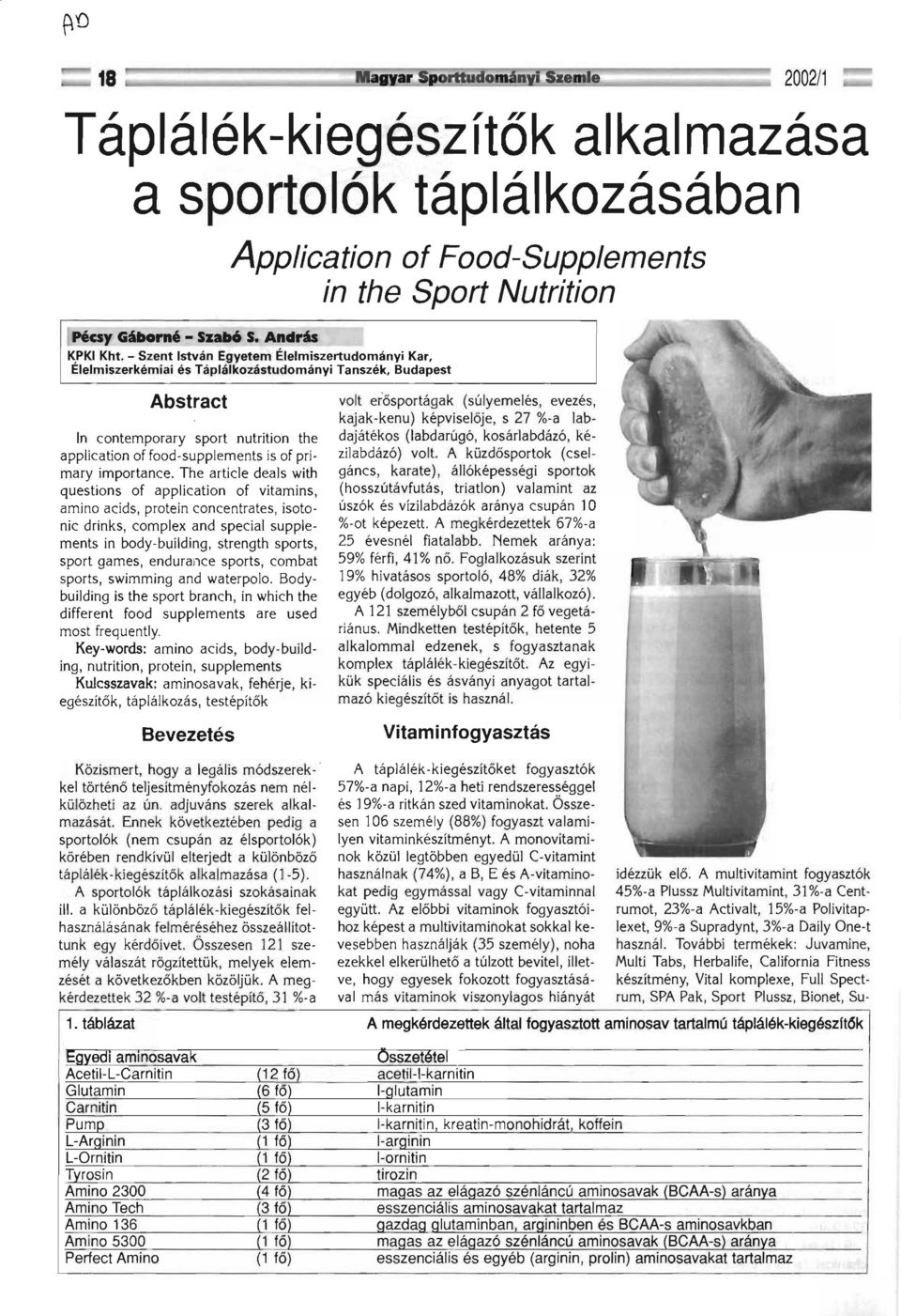 The article deals with questions of application of vitamins, amino acids, protein concentrates, isotonic drinks, complex and special supplements in body-building, strength sports, sport games,