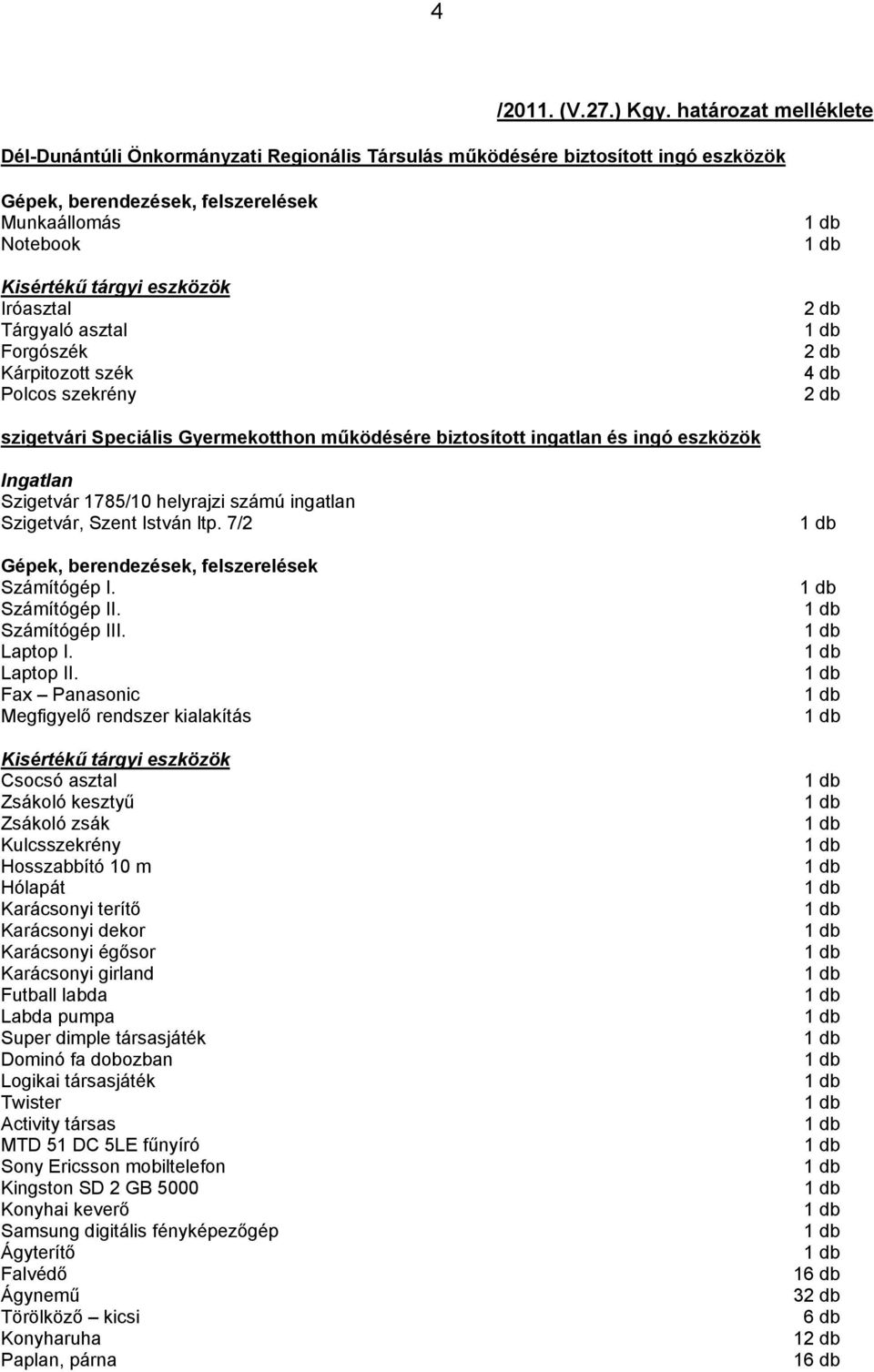 Tárgyaló asztal Forgószék Kárpitozott szék Polcos szekrény szigetvári Speciális Gyermekotthon működésére biztosított ingatlan és ingó eszközök Ingatlan Szigetvár 1785/10 helyrajzi számú ingatlan