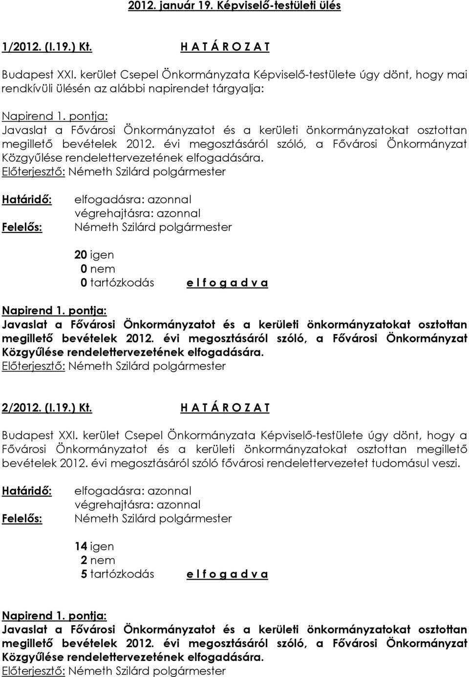 pontja: Javaslat a Fővárosi Önkormányzatot és a kerületi önkormányzatokat osztottan megillető bevételek 2012.