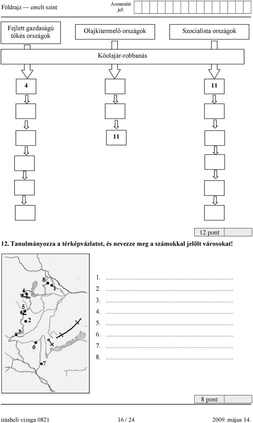 Tanulmányozza a térképvázlatot, és nevezze meg a számokkal jelölt