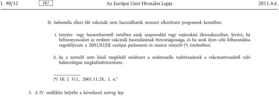 biztonságossága, és ha azok ilyen célú felhasználása engedélyezett a 2001/82/EK európai parlamenti és tanácsi irányelv (*) értelmében; ii.
