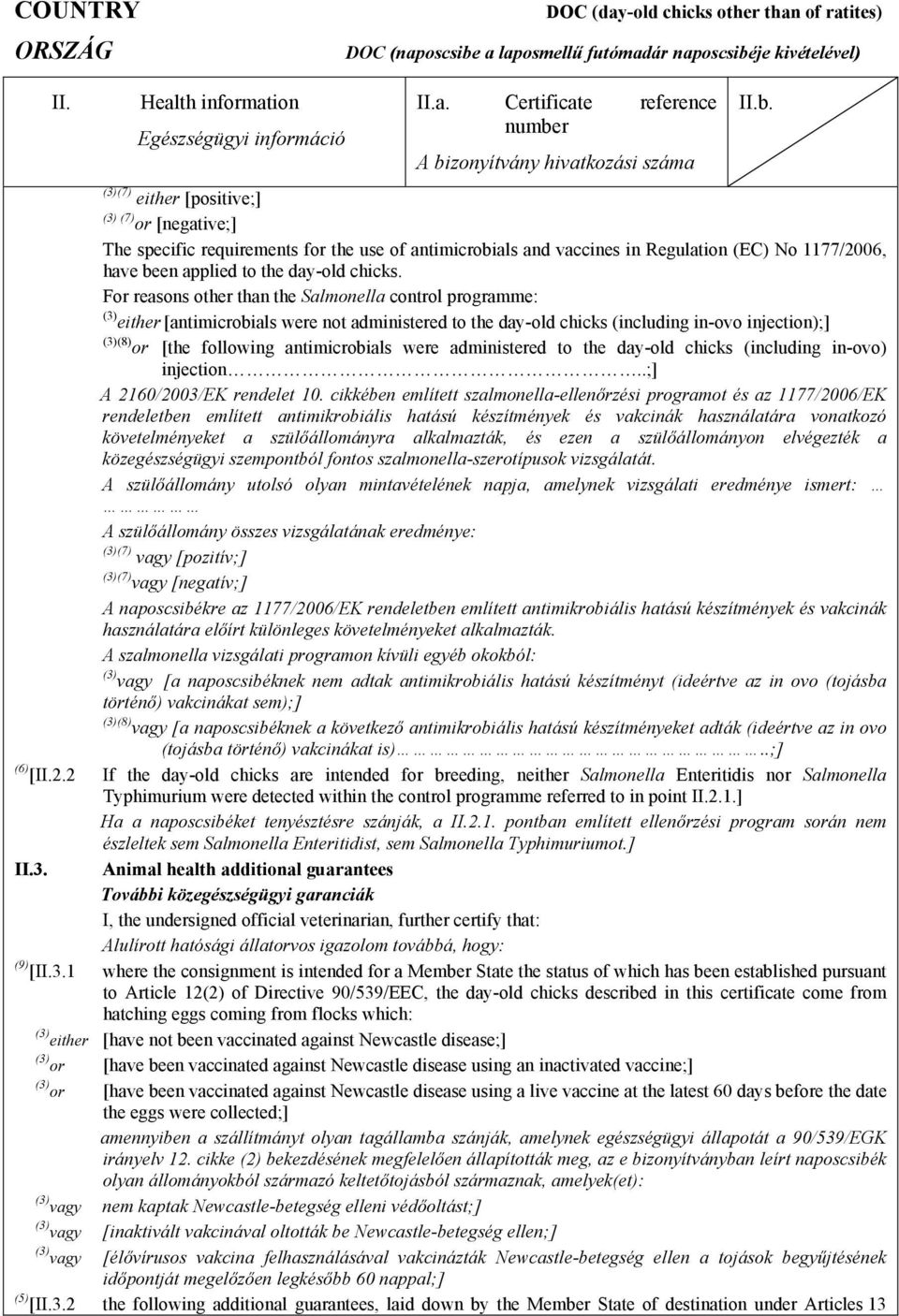 For reasons other than the Salmonella control programme: (3) either [antimicrobials were not administered to the day-old chicks (including in-ovo injection);] (3)(8) or [the following antimicrobials