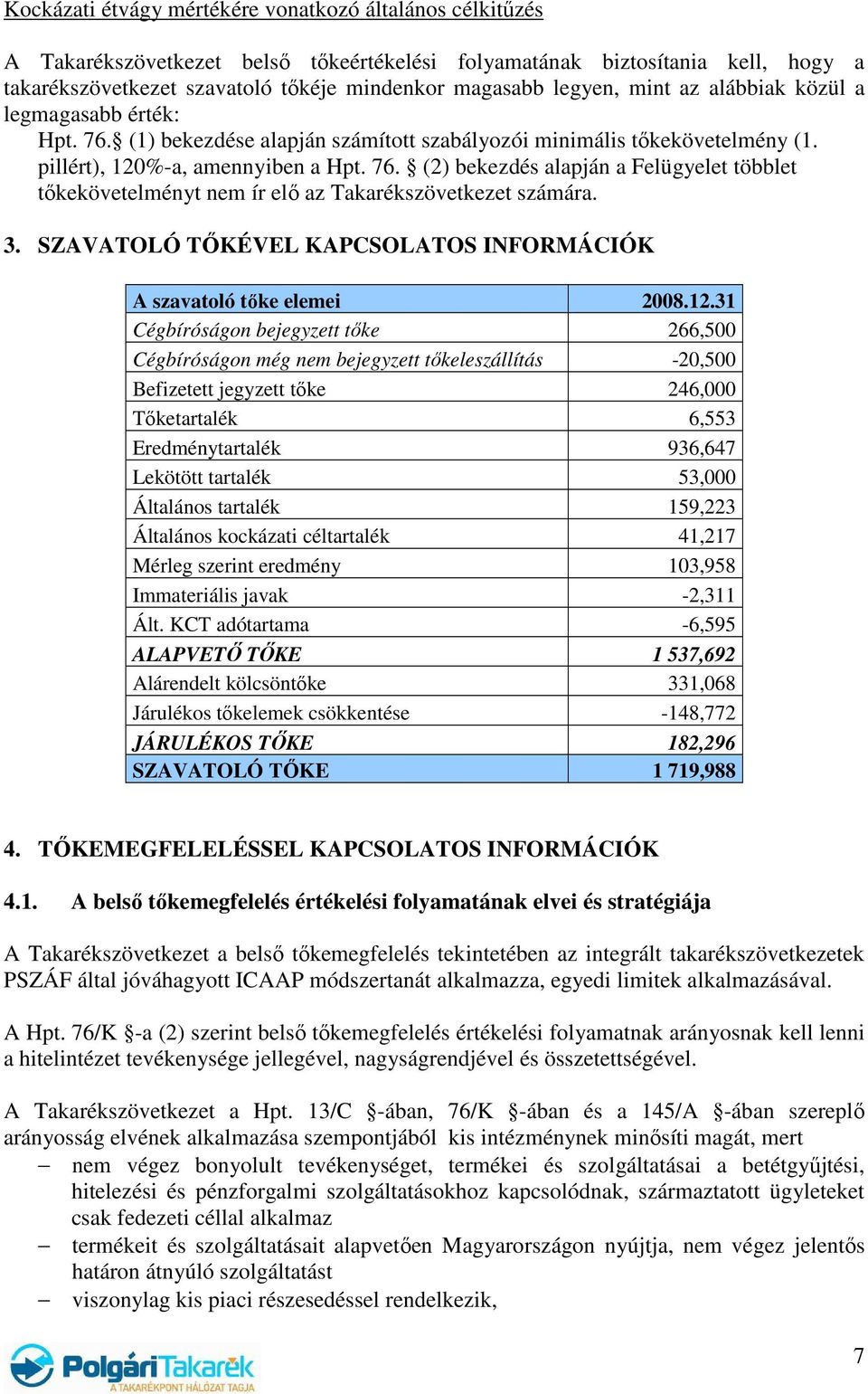 3. SZAVATOLÓ TİKÉVEL KAPCSOLATOS INFORMÁCIÓK A szavatoló tıke elemei 2008.12.