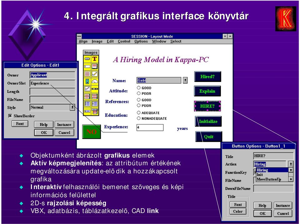hozzákapcsolt grafika Interaktív felhasználói bemenet szöveges és képi