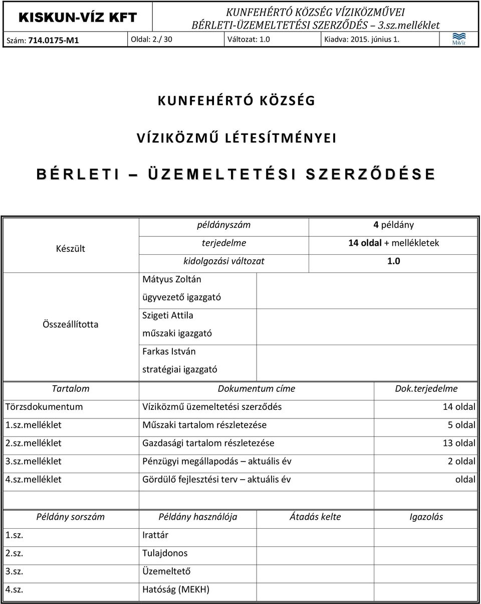 0 Mátyus Zoltán ügyvezető igazgató Összeállította Szigeti Attila műszaki igazgató Farkas István stratégiai igazgató Tartalom Dokumentum címe Dok.