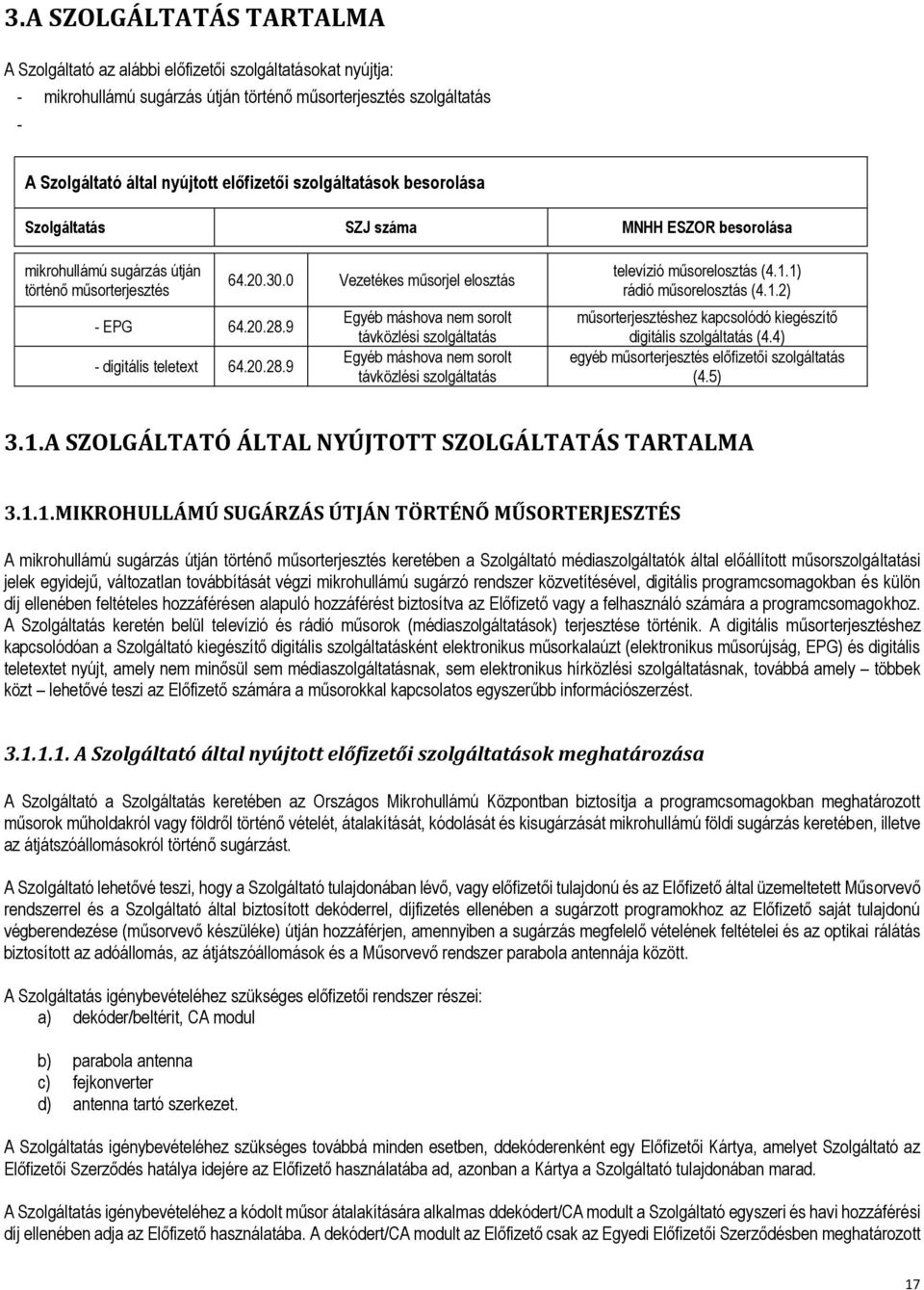 0 Vezetékes műsorjel elosztás Egyéb máshova nem sorolt távközlési szolgáltatás Egyéb máshova nem sorolt távközlési szolgáltatás televízió műsorelosztás (4.1.