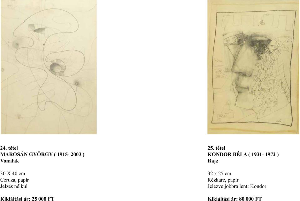 tétel KONDOR BÉLA ( 1931-1972 ) Rajz 32 x 25 cm Rézkarc,