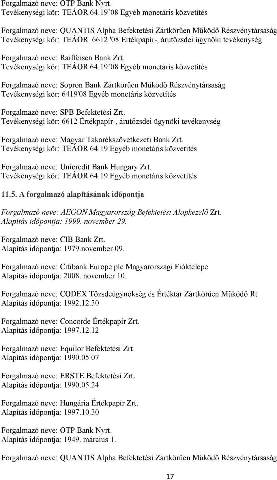 neve: Raiffeisen Bank Zrt. Tevékenységi kör: TEÁOR 64.