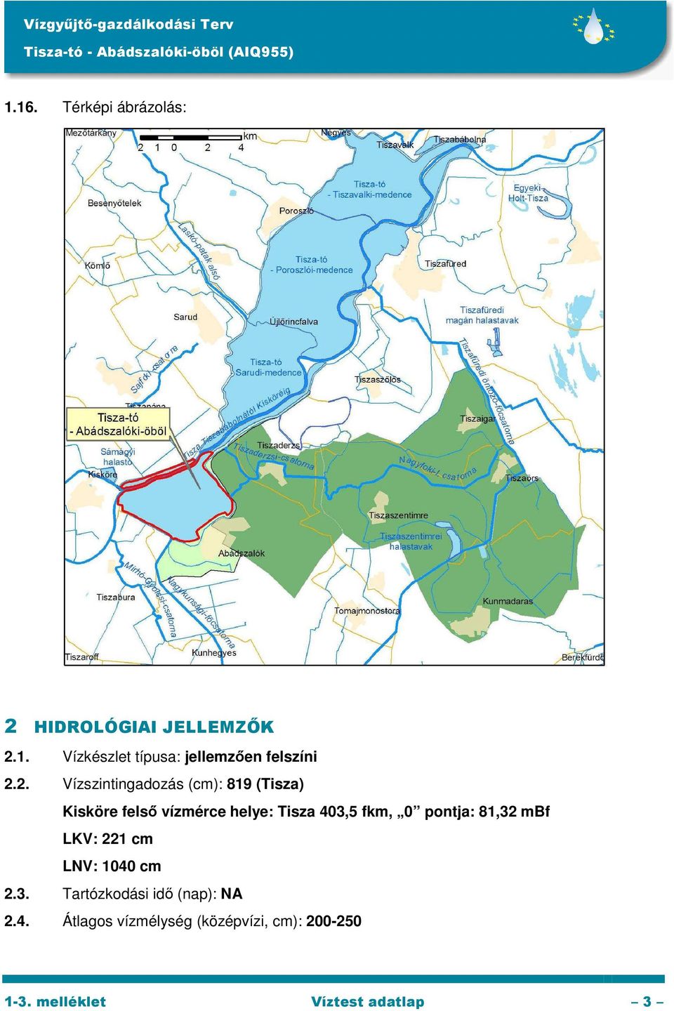 fkm, 0 pontja: 81,32 mbf LKV: 221 cm LNV: 1040 cm 2.3. Tartózkodási idő (nap): NA 2.