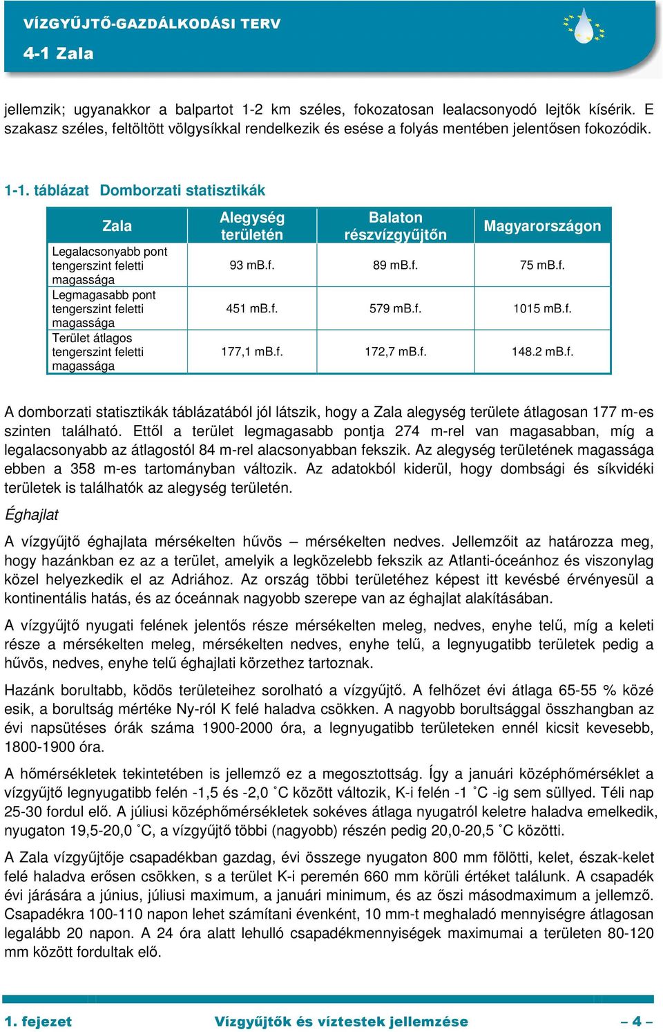 táblázat Domborzati statisztikák Zala Legalacsonyabb pont tengerszint feletti magassága Legmagasabb pont tengerszint feletti magassága Terület átlagos tengerszint feletti magassága Alegység területén