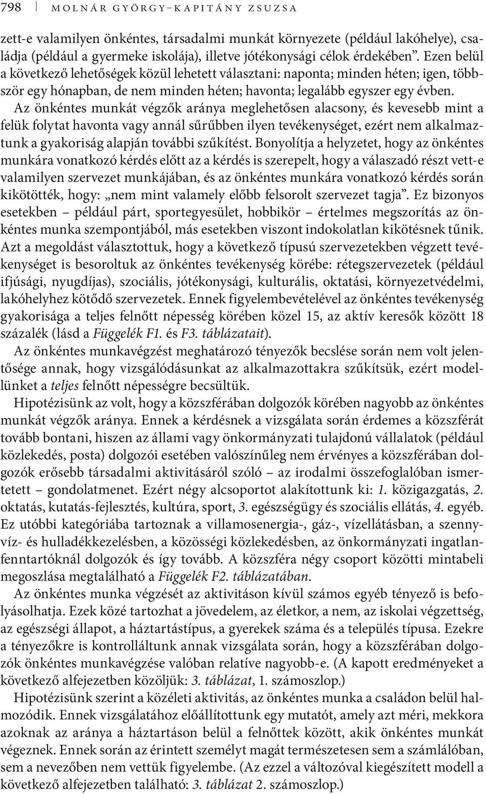 Az önkéntes munkát végzők aránya meglehetősen alacsony, és kevesebb mint a felük folytat havonta vagy annál sűrűbben ilyen tevékenységet, ezért nem alkalmaztunk a gyakoriság alapján további szűkítést.
