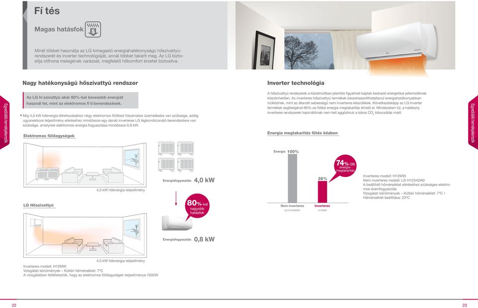 Nagy hatékonyságú hőszivattyú rendszer Inverter technológia Az LG hí szivattyú akár 80%-kal kevesebb energiát használ fel, mint az elektromos fí tí berendezések.