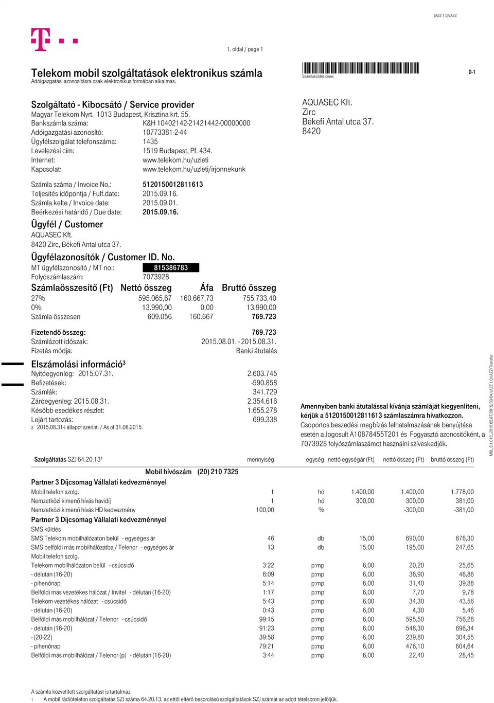 Telekom mobil szolgáltatások elektronikus számla - PDF Ingyenes letöltés