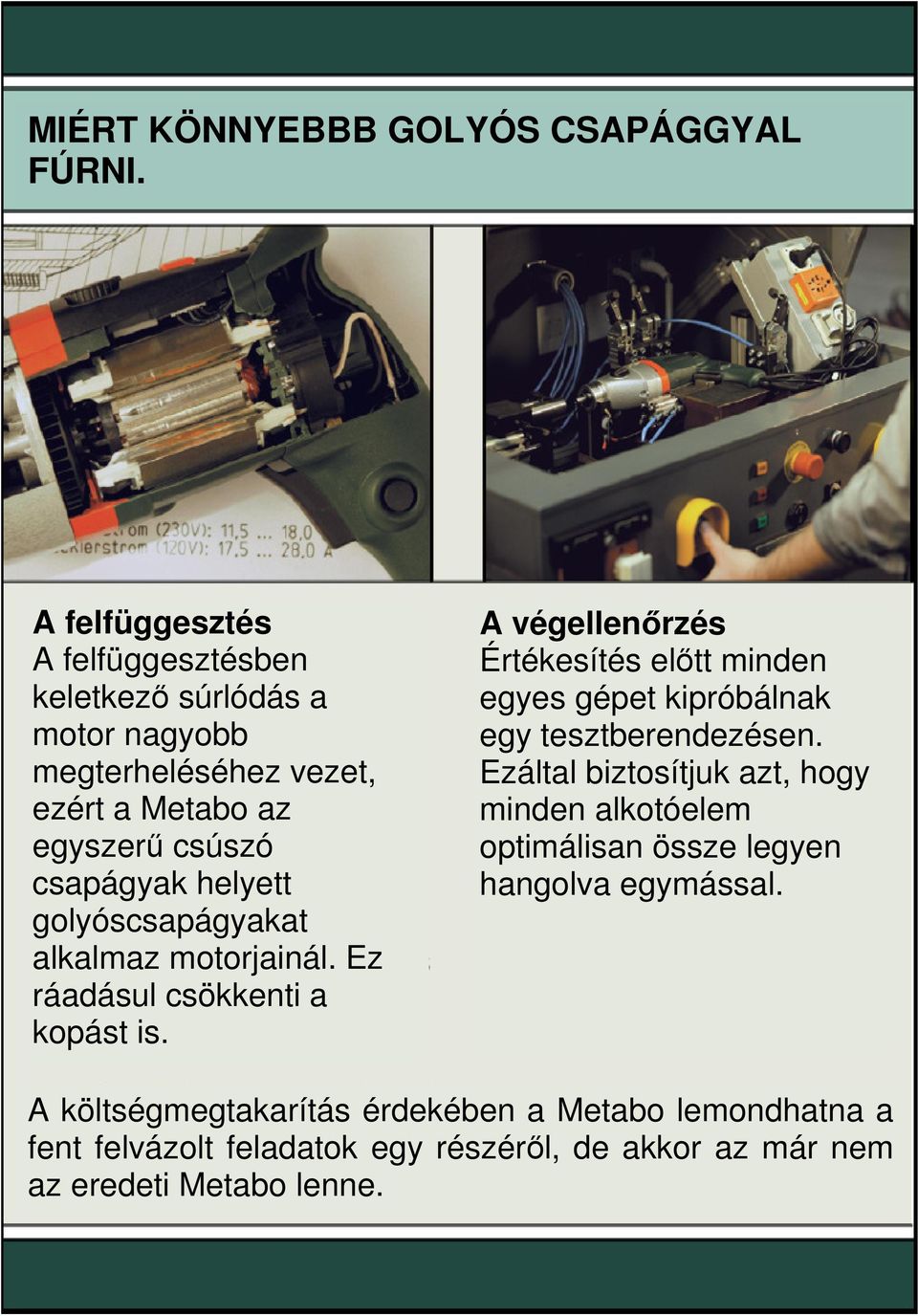 golyóscsapágyakat alkalmaz motorjainál. Ez ráadásul csökkenti a kopást is.