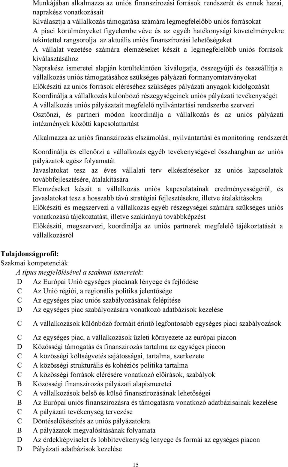 legmegfelelőbb uniós források kiválasztásához Naprakész ismeretei alapján körültekintően kiválogatja, összegyűjti és összeállítja a vállalkozás uniós támogatásához szükséges pályázati