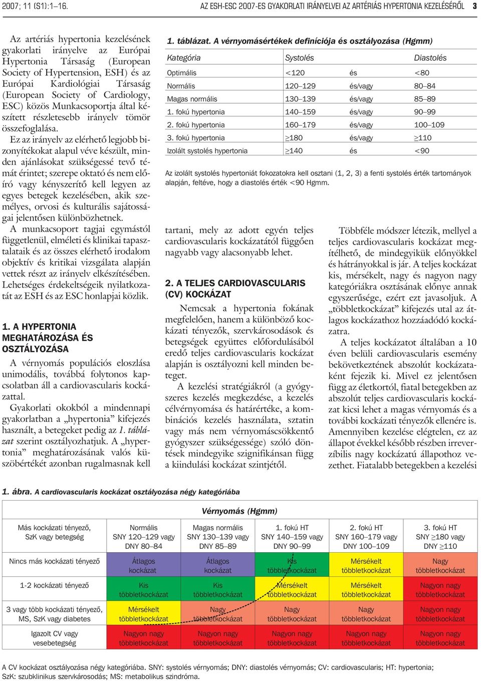 és az Európai Kardiológiai Társaság (European Society of Cardiology, ESC) közös Munkacsoportja által készített részletesebb irányelv tömör összefoglalása.