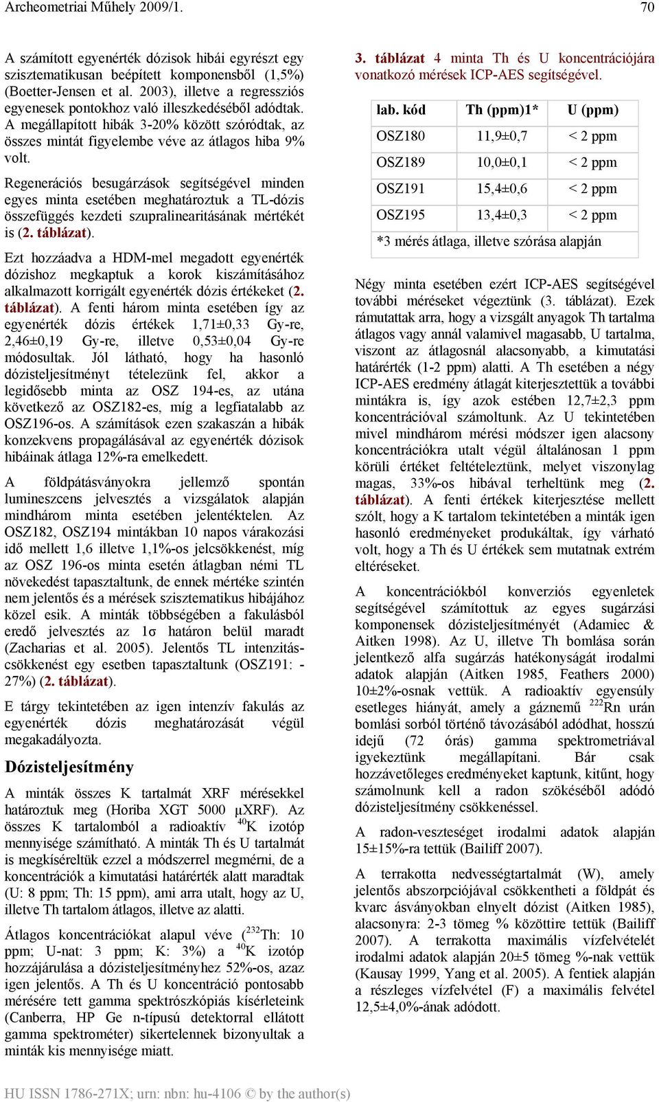 Regenerációs besugárzások segítségével minden egyes minta esetében meghatároztuk a TL-dózis összefüggés kezdeti szupralinearitásának mértékét is (2. táblázat).