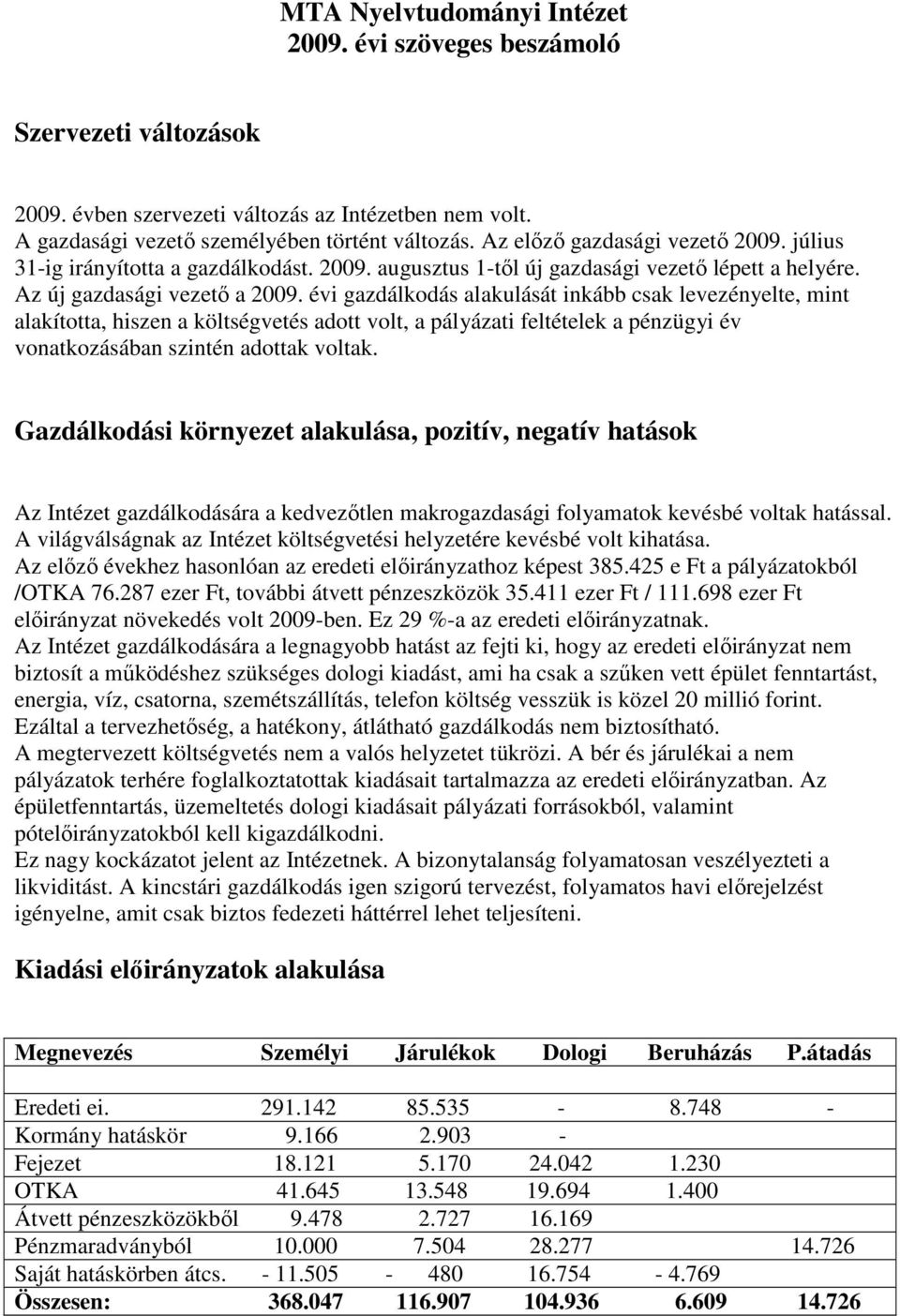 évi gazdálkodás alakulását inkább csak levezényelte, mint alakította, hiszen a költségvetés adott volt, a pályázati feltételek a pénzügyi év vonatkozásában szintén adottak voltak.