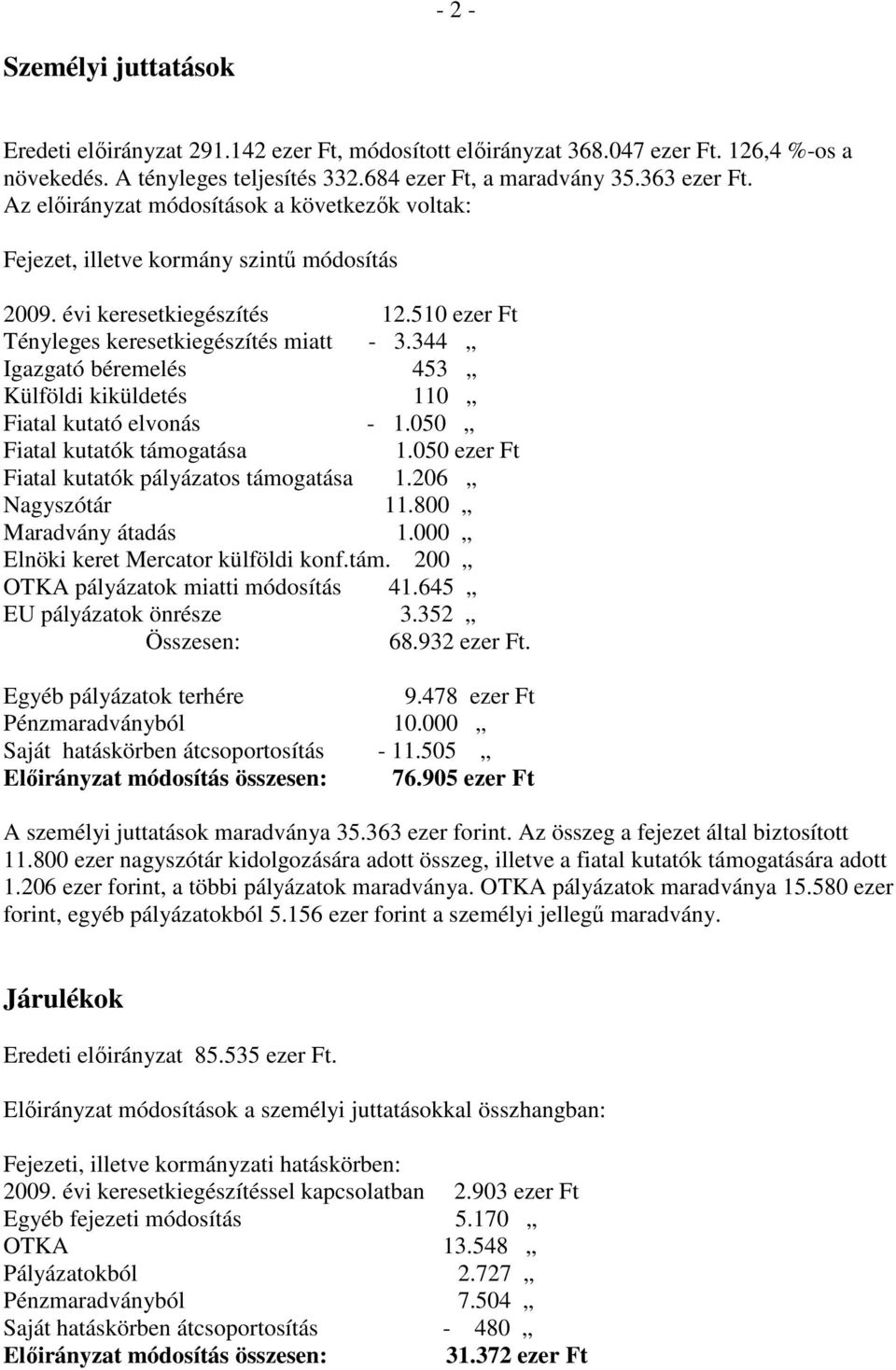 344 Igazgató béremelés 453 Külföldi kiküldetés 110 Fiatal kutató elvonás - 1.050 Fiatal kutatók támogatása Fiatal kutatók pályázatos támogatása 1.206 Nagyszótár 11.800 Maradvány átadás 1.