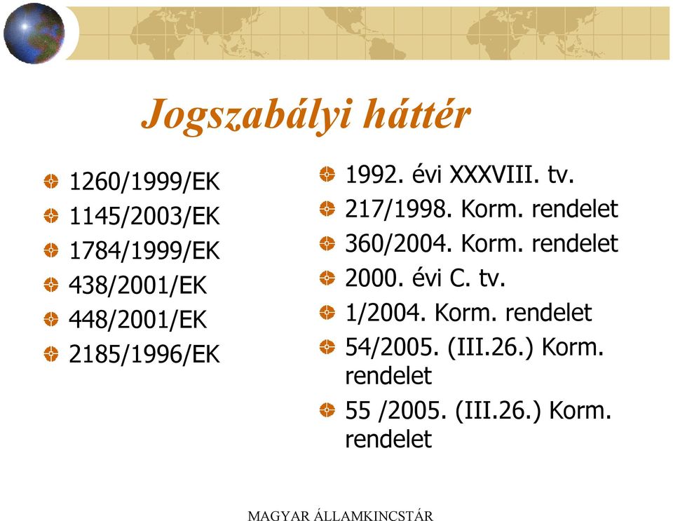 Korm. rendelet 360/2004. Korm. rendelet 2000. évi C. tv. 1/2004.