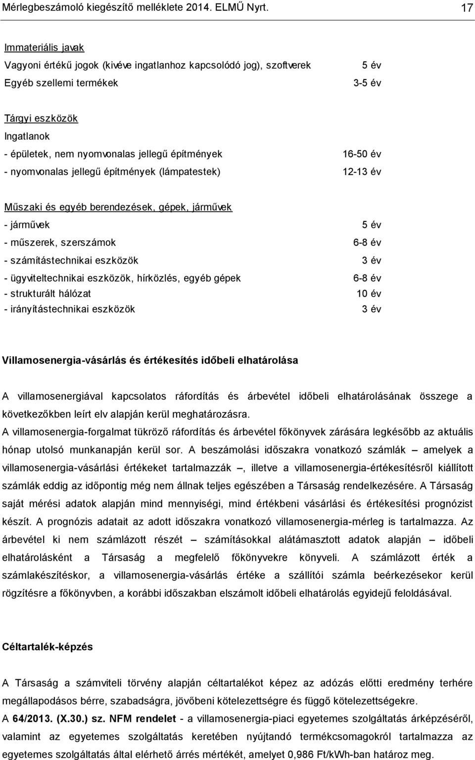 1650 év nyomvonalas jellegű építmények (lámpatestek) 1213 év Műszaki és egyéb berendezések, gépek, járművek járművek 5 év műszerek, szerszámok 68 év számítástechnikai eszközök 3 év ügyviteltechnikai