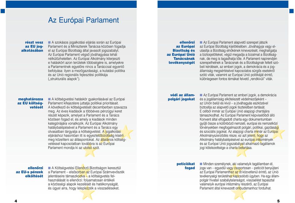 Az Európai Alkotmány kiterjeszti e hatáskört azon területek többségére is, amelyekre a Parlamentnek egyelôre nincs a Tanáccsal egyenlô befolyása: ilyen a mezôgazdasági, a kutatási politika és az Unió