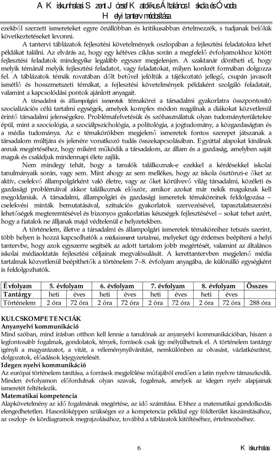 Az elvárás az, hogy egy kétéves ciklus során a megfelelő évfolyamokhoz kötött fejlesztési feladatok mindegyike legalább egyszer megjelenjen.