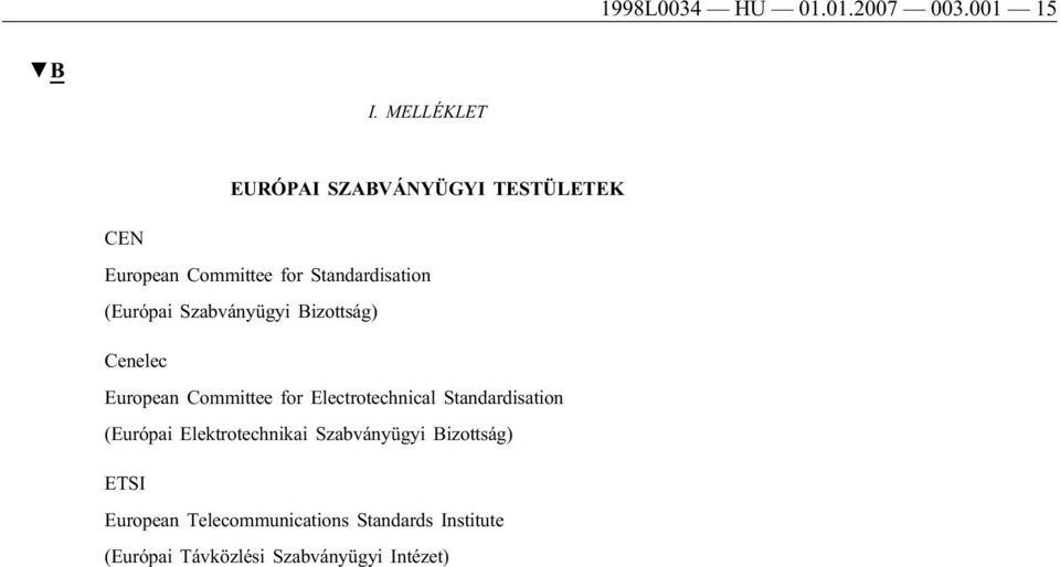 (Európai Szabványügyi Bizottság) Cenelec European Committee for Electrotechnical