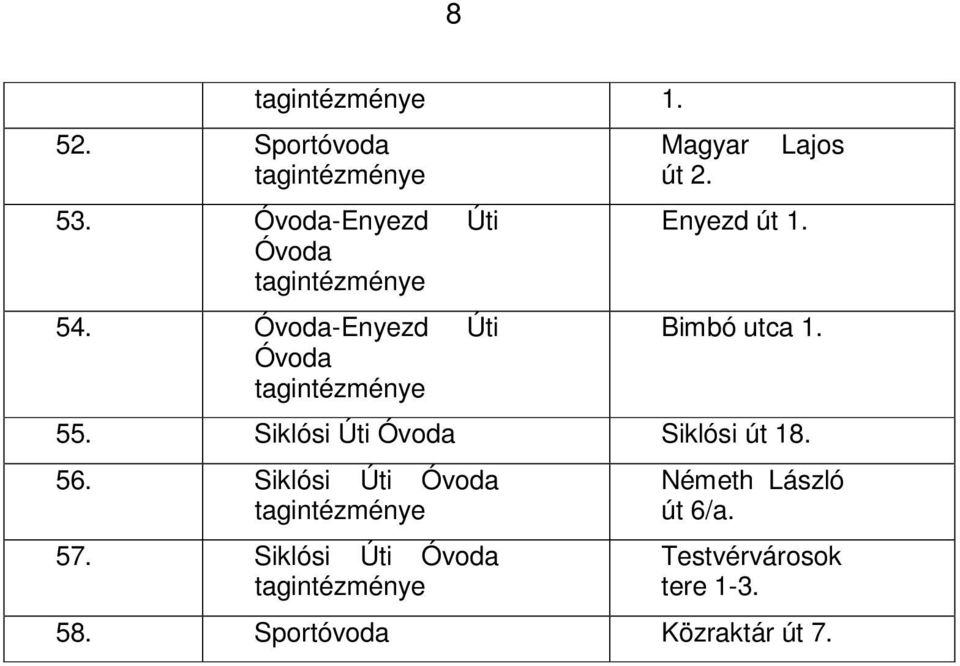 55. Siklósi Úti Siklósi út 18. 56. Siklósi Úti 57.