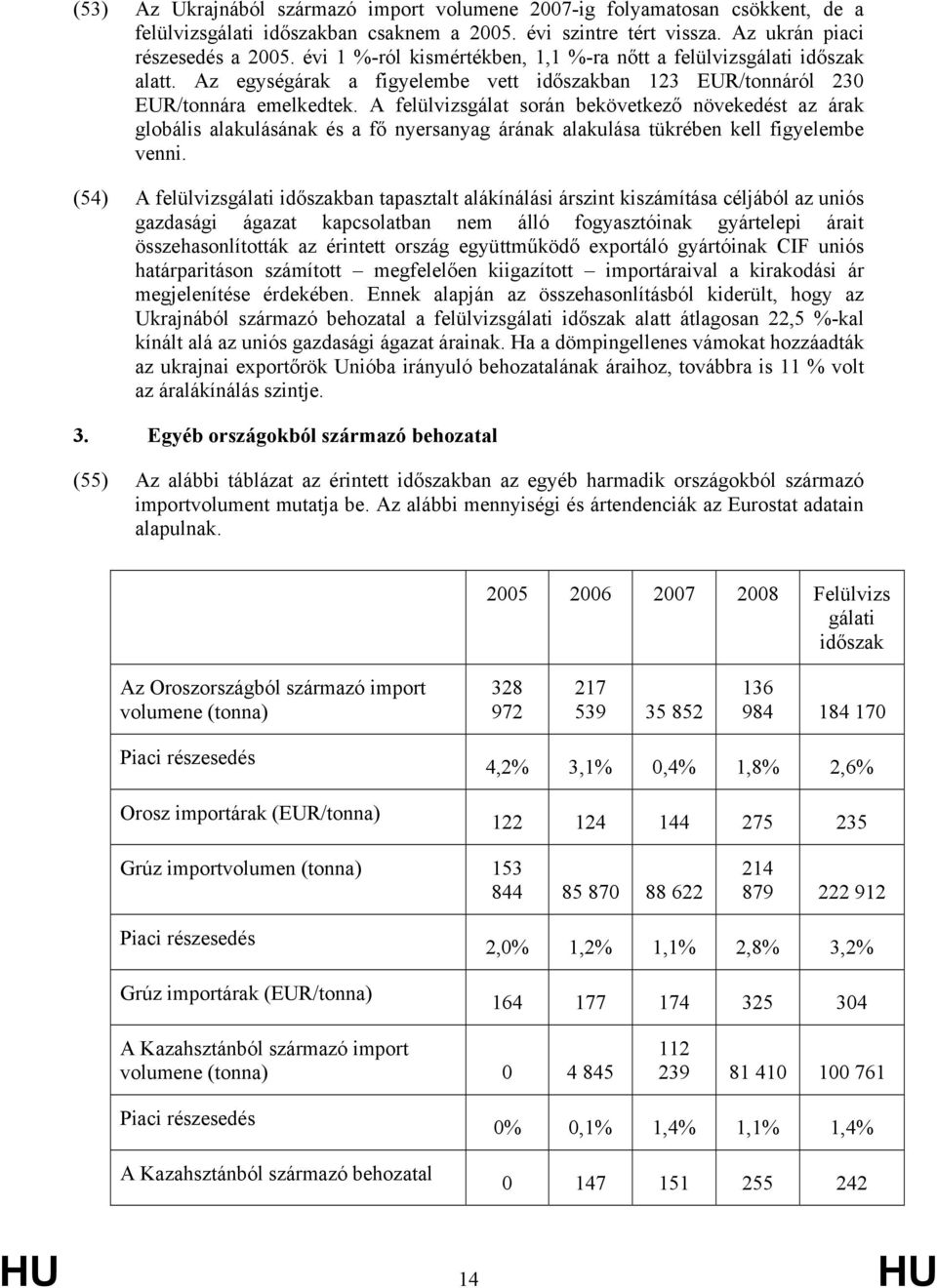 A felülvizsgálat során bekövetkező növekedést az árak globális alakulásának és a fő nyersanyag árának alakulása tükrében kell figyelembe venni.