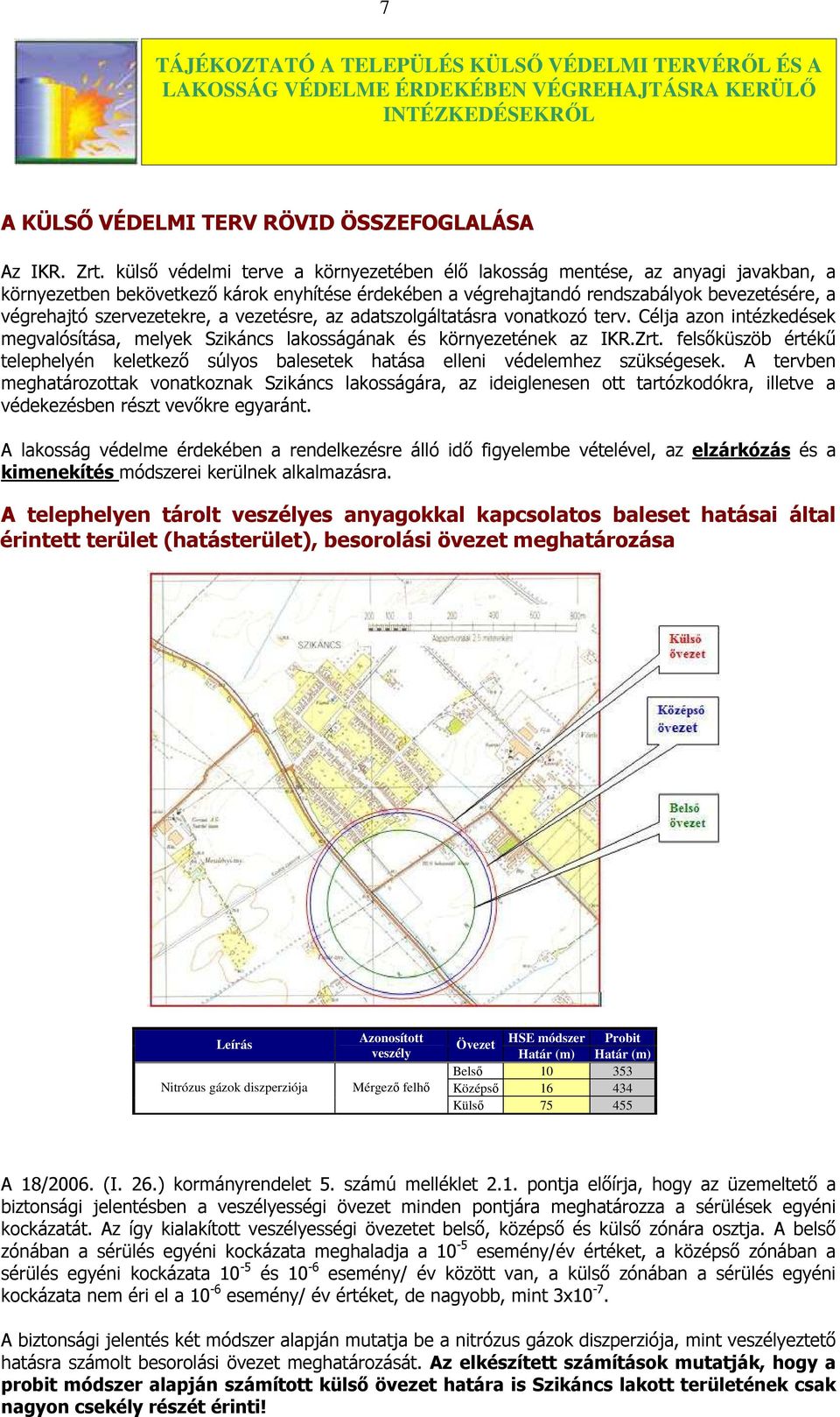 szervezetekre, a vezetésre, az adatszolgáltatásra vonatkozó terv. Célja azon intézkedések megvalósítása, melyek Szikáncs lakosságának és környezetének az IKR.Zrt.