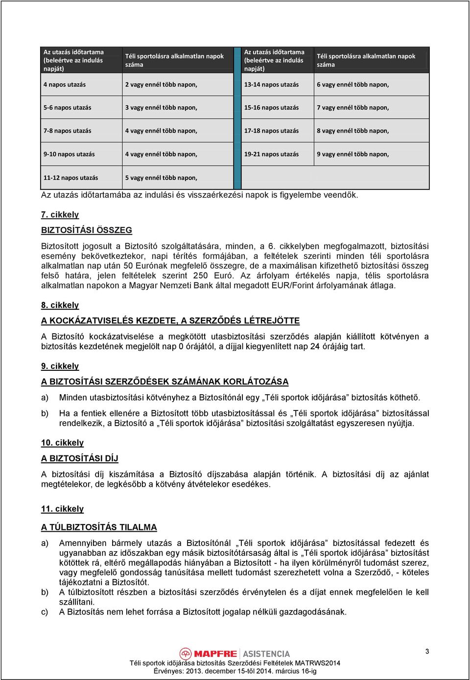 17-18 napos utazás 8 vagy ennél több napon, 9-10 napos utazás 4 vagy ennél több napon, 19-21 napos utazás 9 vagy ennél több napon, 11-12 napos utazás 5 vagy ennél több napon, Az utazás időtartamába