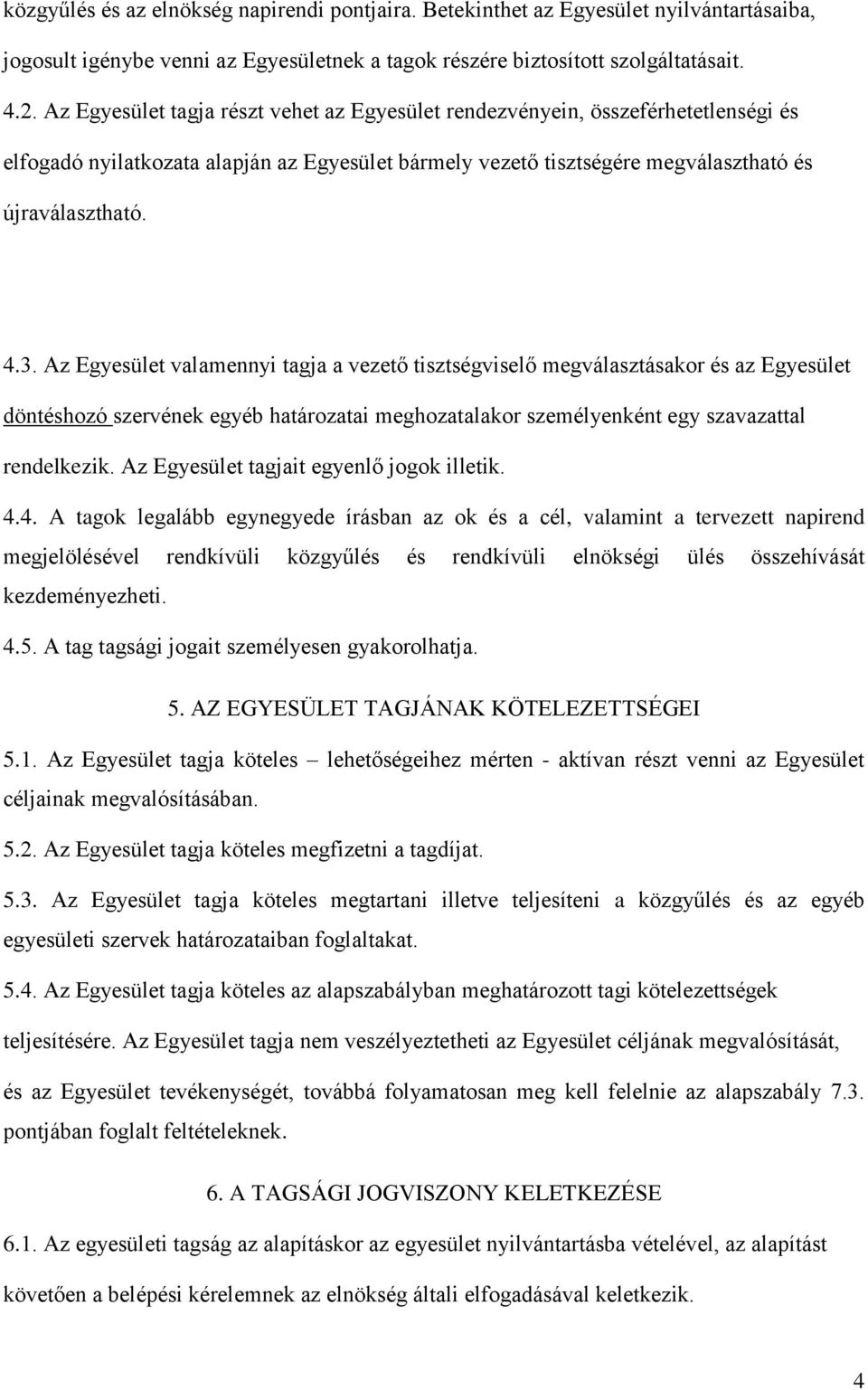 Az Egyesület valamennyi tagja a vezető tisztségviselő megválasztásakor és az Egyesület döntéshozó szervének egyéb határozatai meghozatalakor személyenként egy szavazattal rendelkezik.