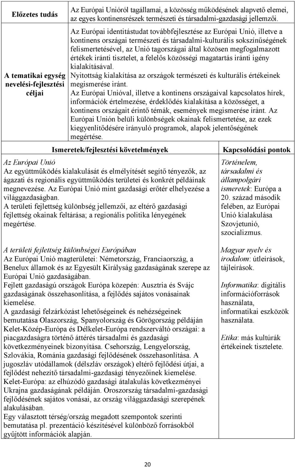 Az Európai identitástudat továbbfejlesztése az Európai Unió, illetve a kontinens országai természeti és társadalmi-kulturális sokszínűségének felismertetésével, az Unió tagországai által közösen