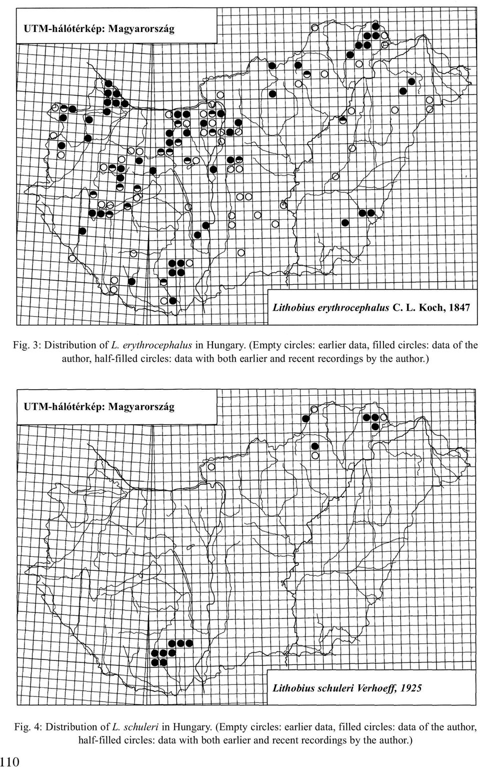 (Empty circles: earlier data, filled circles: data of the author, half-filled circles: data with both earlier and recent recordings by the