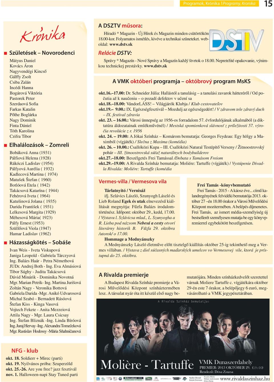 1932) Kadlecová Martina ( 1974) Matušek Štefan ( 1960) Botlóová Etela ( 1942) Takácsová Katarína ( 1944) Fehérová Iveta ( 1964) Katušinová Jolana ( 1935) Darida František ( 1931) Lelkesová Margita