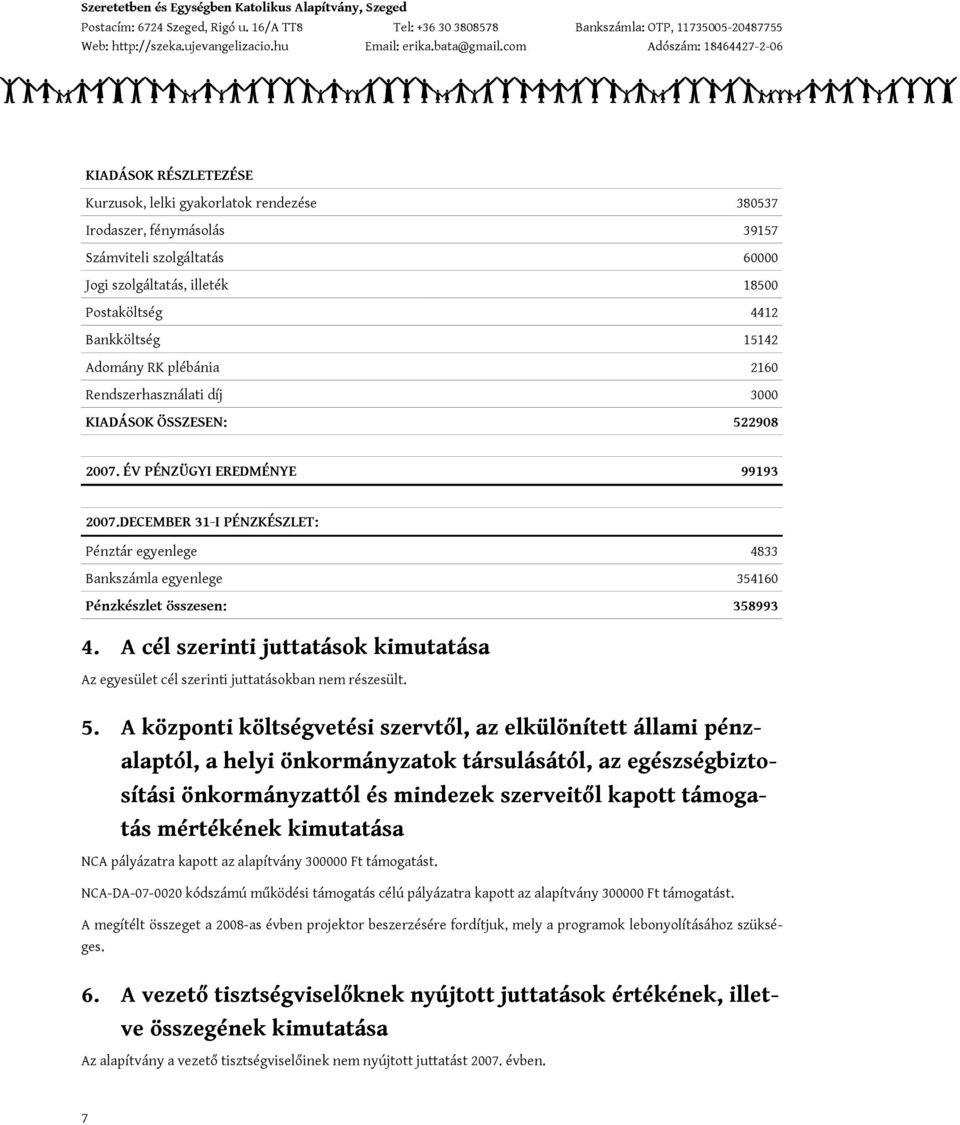 DECEMBER 31-I PÉNZKÉSZLET: Pénztár egyenlege 4833 Bankszámla egyenlege 354160 Pénzkészlet összesen: 358993 4.