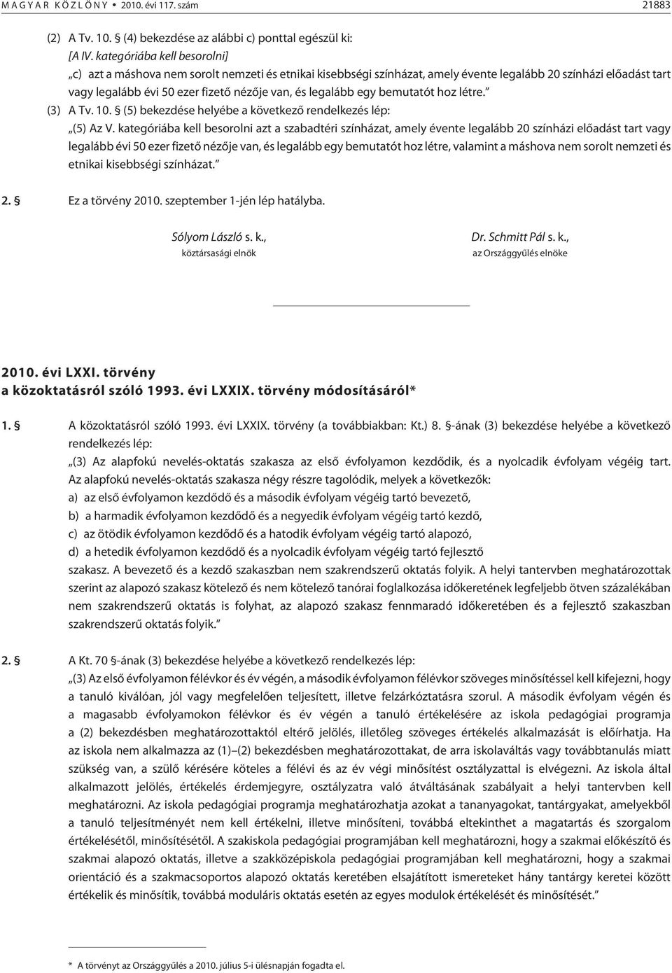 legalább egy bemutatót hoz létre. (3) A Tv. 10. (5) bekezdése helyébe a következõ rendelkezés lép: (5) Az V.