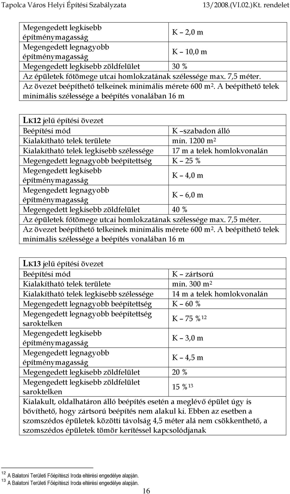 1200 m 2 Kialakítható telek legkisebb szélessége 17 m a telek homlokvonalán beépítettség K 25 % K 4,0 m K 6,0 m zöldfelület 40 % Az épületek főtömege utcai homlokzatának szélessége max. 7,5 méter.