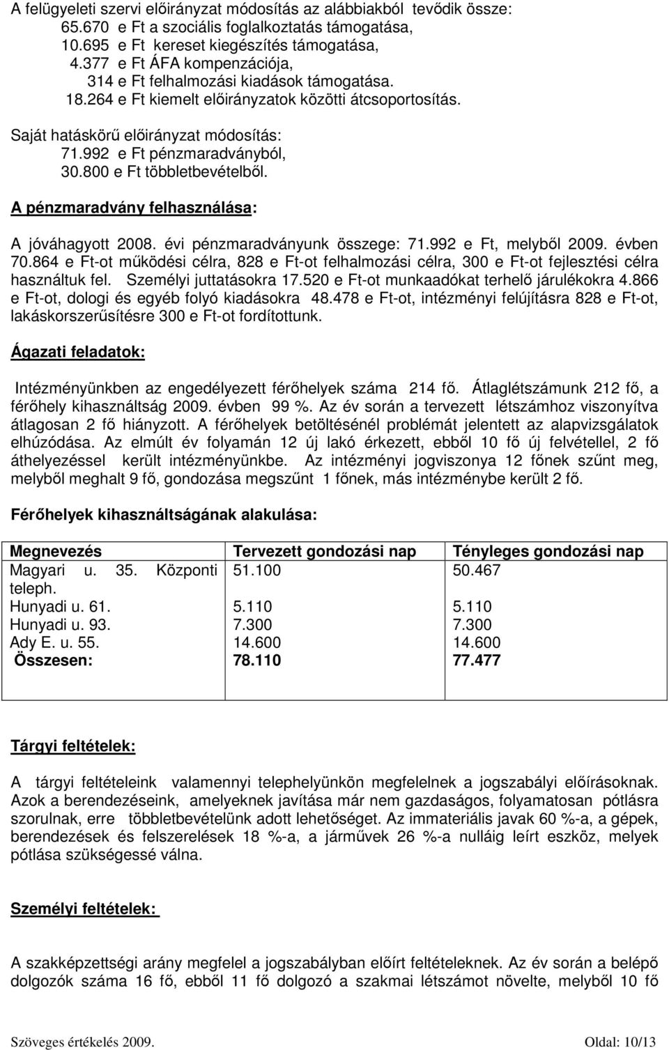 992 e Ft pénzmaradványból, 30.800 e Ft többletbevételből. A pénzmaradvány felhasználása: A jóváhagyott 2008. évi pénzmaradványunk összege: 71.992 e Ft, melyből 2009. évben 70.