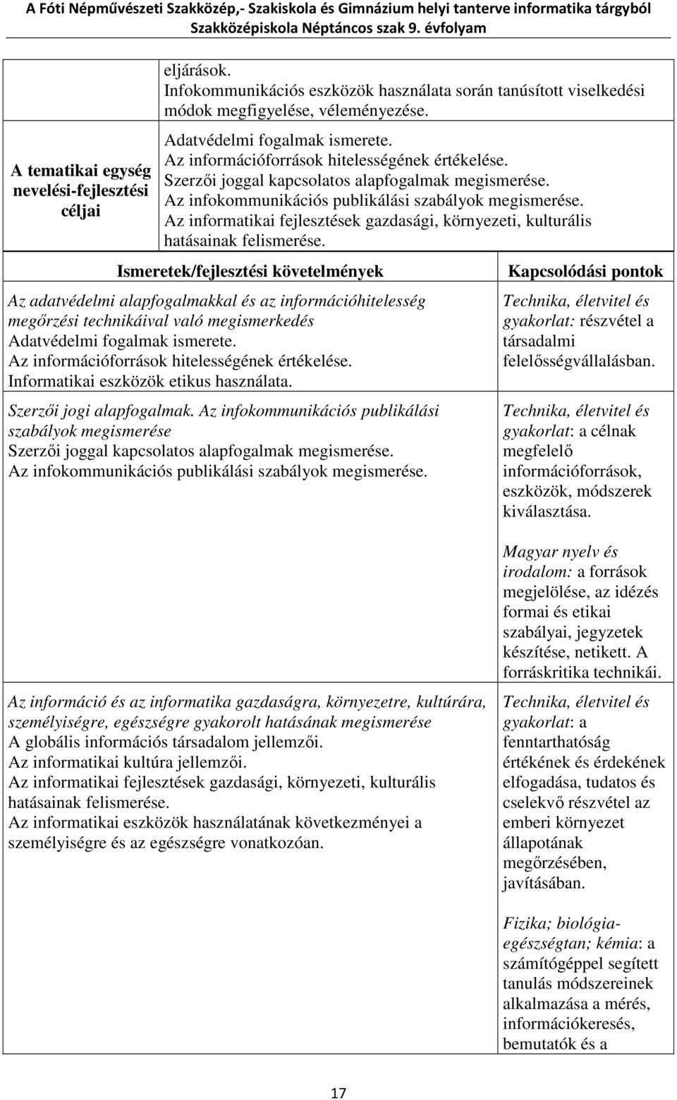 Az informatikai fejlesztések gazdasági, környezeti, kulturális hatásainak felismerése.