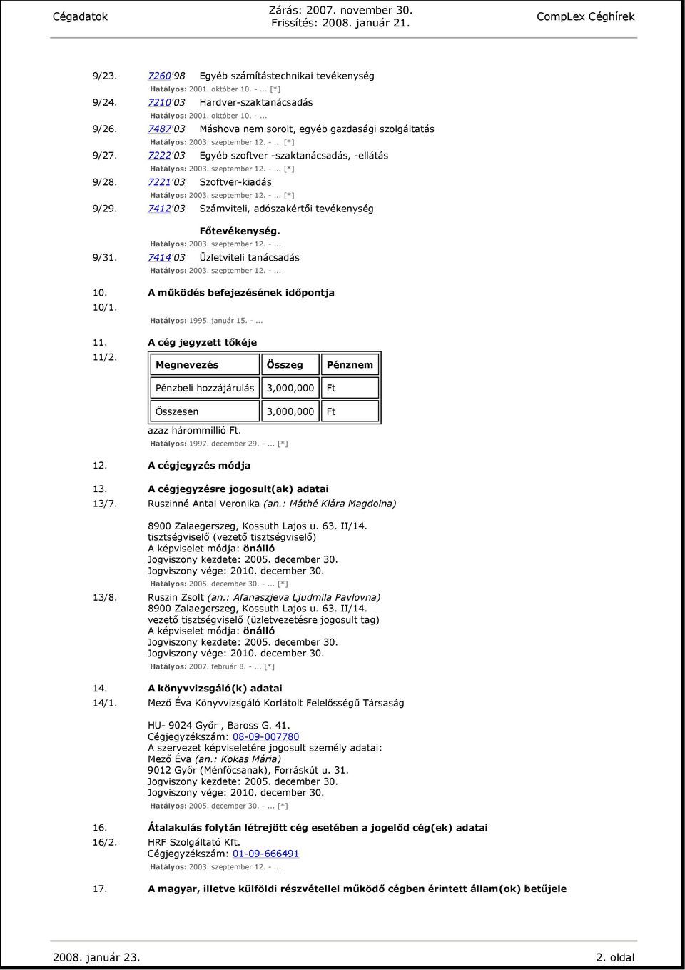 7412'03 Számviteli, adószakértıi tevékenység Fıtevékenység. Hatályos: 2003. szeptember 12. -... 9/31. 7414'03 Üzletviteli tanácsadás Hatályos: 2003. szeptember 12. -... 10.