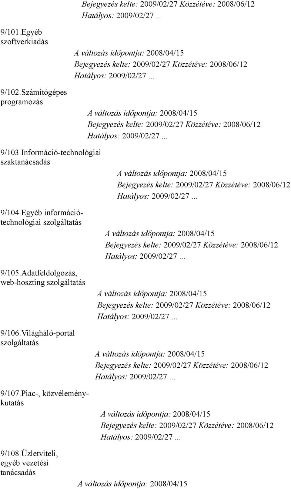 Egyéb információtechnológiai szolgáltatás 9/105.