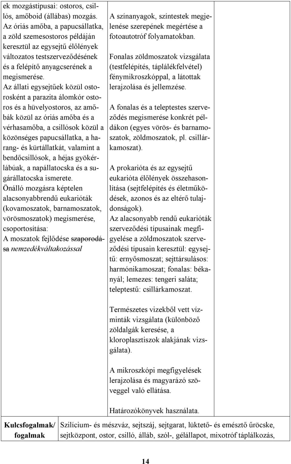 Az állati egysejtűek közül ostorosként a parazita álomkór ostoros és a hüvelyostoros, az amőbák közül az óriás amőba és a vérhasamőba, a csillósok közül a közönséges papucsállatka, a harang- és