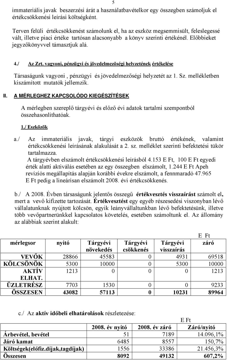 Előbbieket jegyzőkönyvvel támasztjuk alá. 4./ Az Zrt. vagyoni, pénzügyi és jövedelmezõségi helyzetének értékelése Társaságunk vagyoni, pénzügyi és jövedelmezőségi helyzetét az 1. Sz.