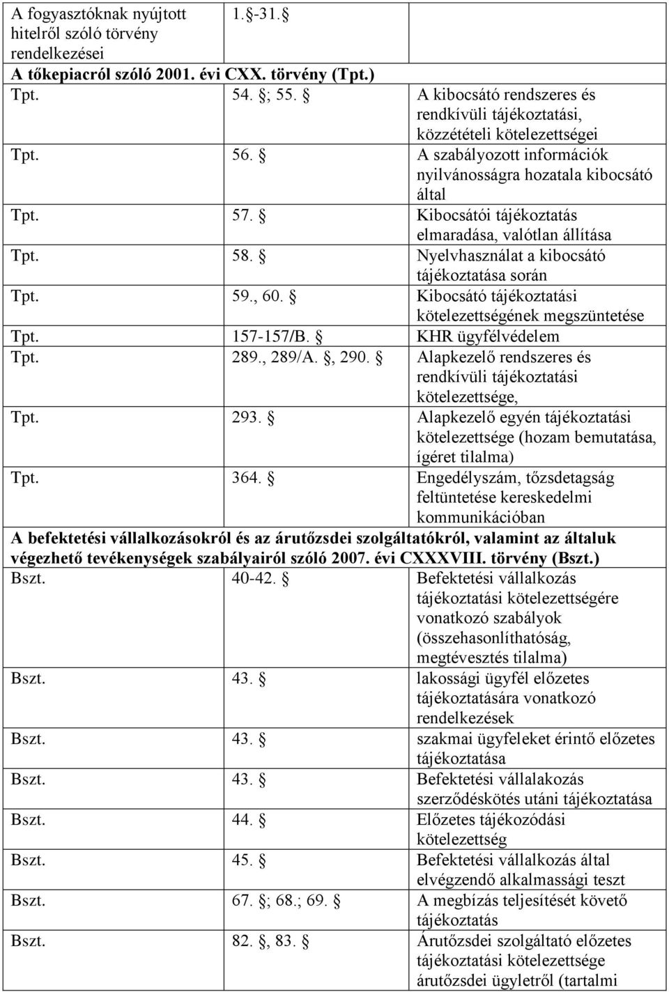 58. Nyelvhasználat a kibocsátó a során Tpt. 59., 60. Kibocsátó i kötelezettségének megszüntetése Tpt. 157-157/B. KHR ügyfélvédelem Tpt. 289., 289/A., 290.